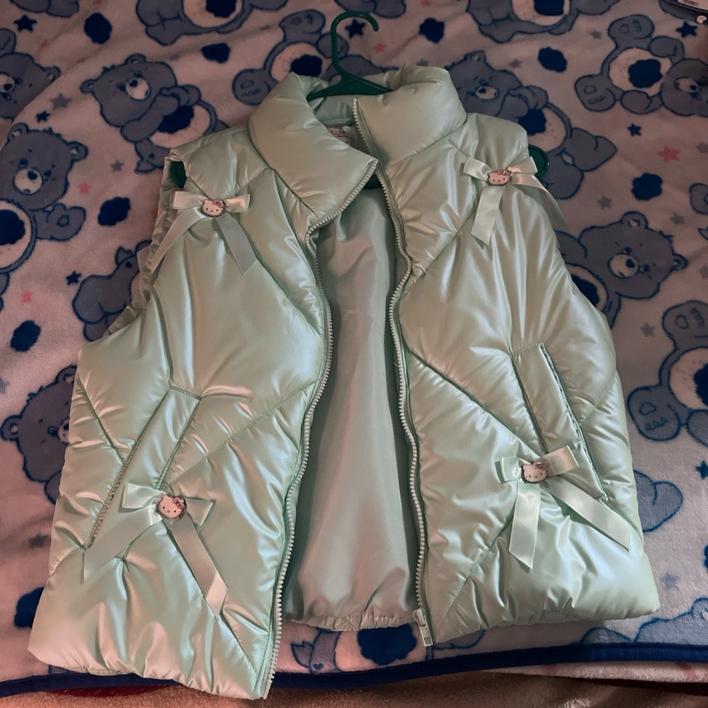 Forever 21 Kids Mint Green Quilted Puffer Vest with Bows